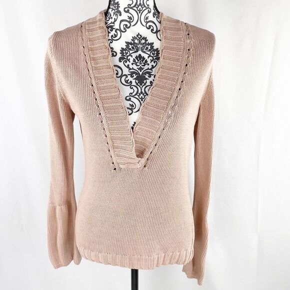 Magaschoni Knit V-Neck Puff Sleeve Sweater - Picture 1 of 7